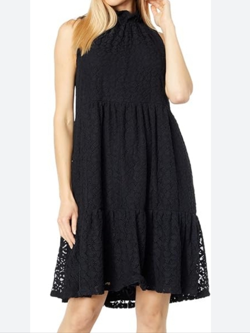 Lilly Pulitzer Cornelia Halter Tiered Swing Dress Onyx Leopard Knit Lace